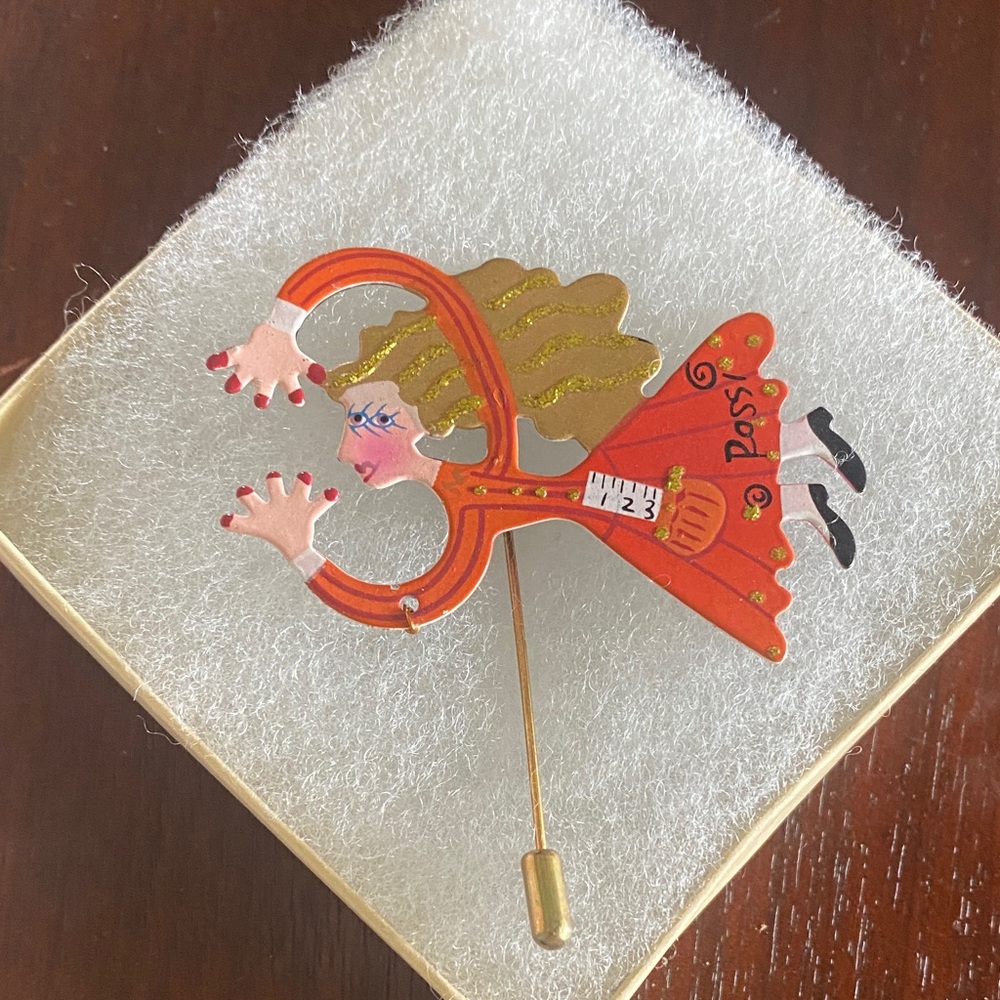 Whimsical Orange Brooch stick pin woman